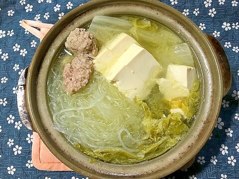 肉だんごと白菜と春雨の一人鍋